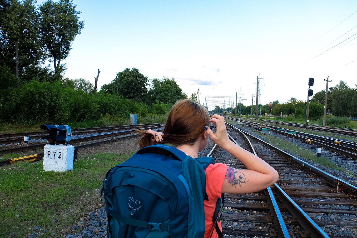 The author with an Osprey backpack in Riga